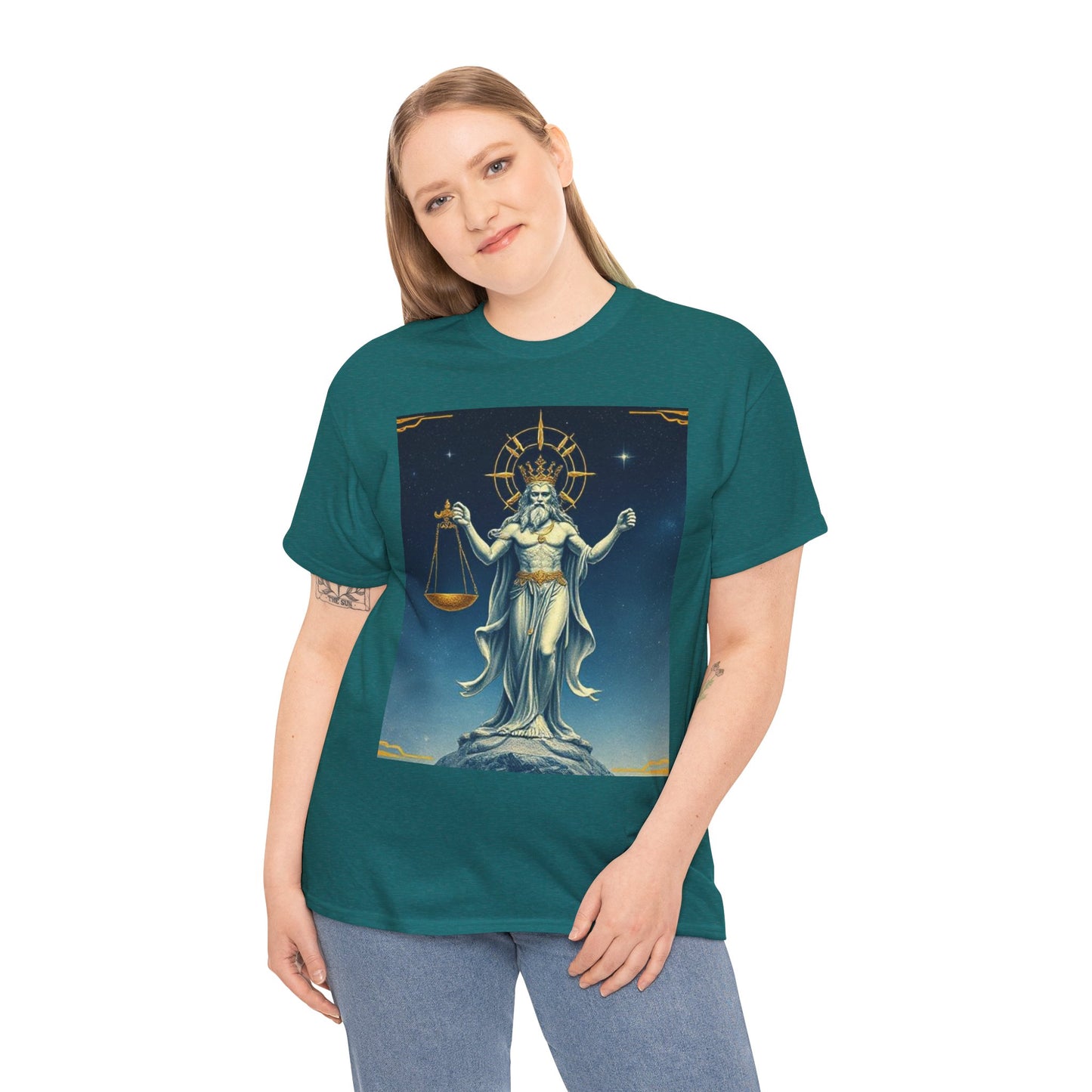 Unisex Heavy Cotton T-Shirt, Space, Libra God, Zodiac Design