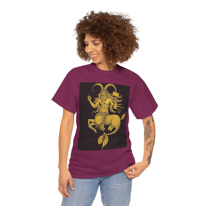 Unisex Heavy Cotton T-Shirt, Capricorn God, Zodiac Design
