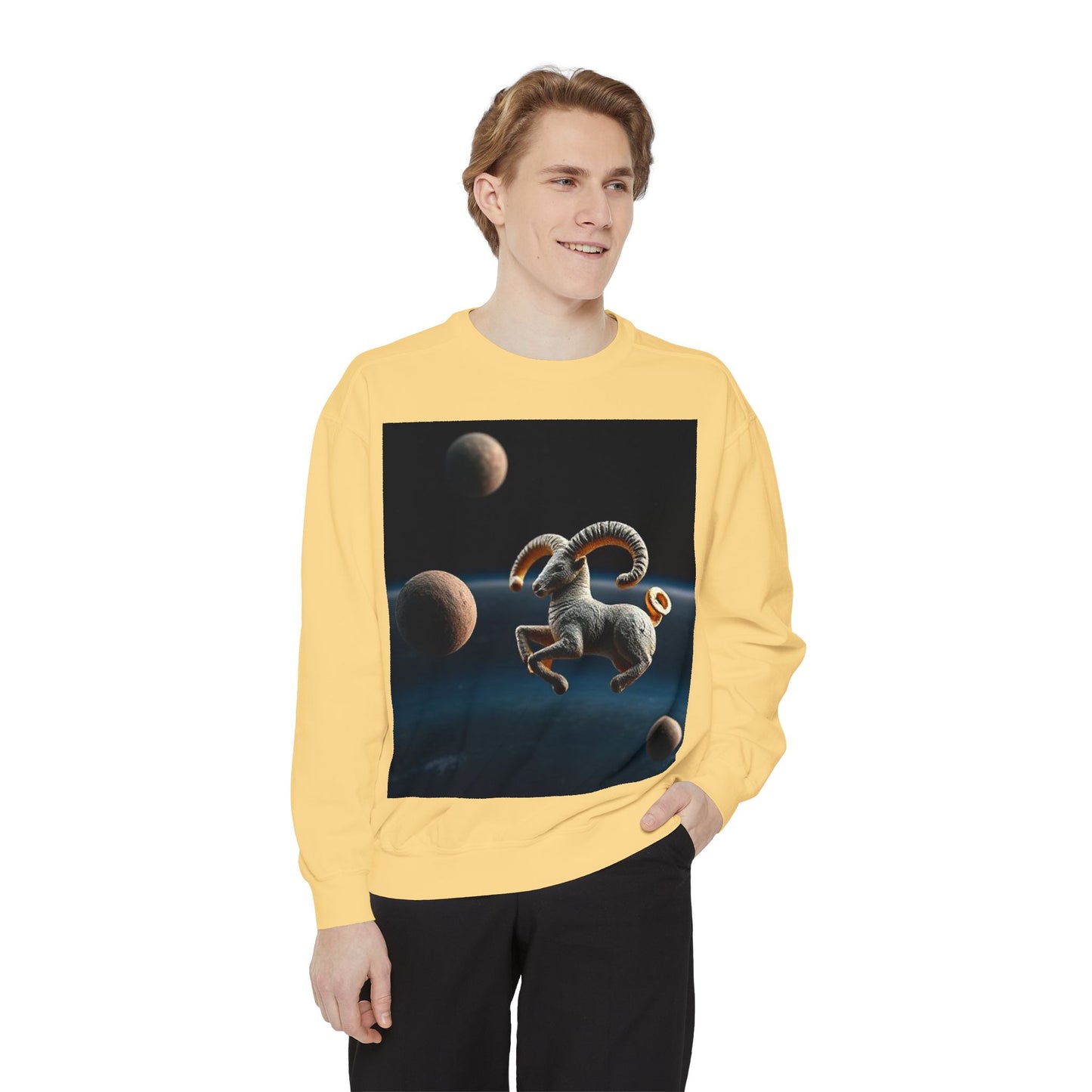 Garment-Dyed Sweatshirt, Unisex, Space Animal Design v1, Aries