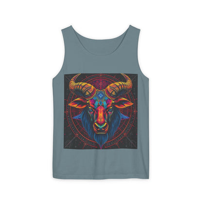 Unisex Garment-Dyed, Tank Top, Taurus Design, Pop Art v1, 100% US cotton