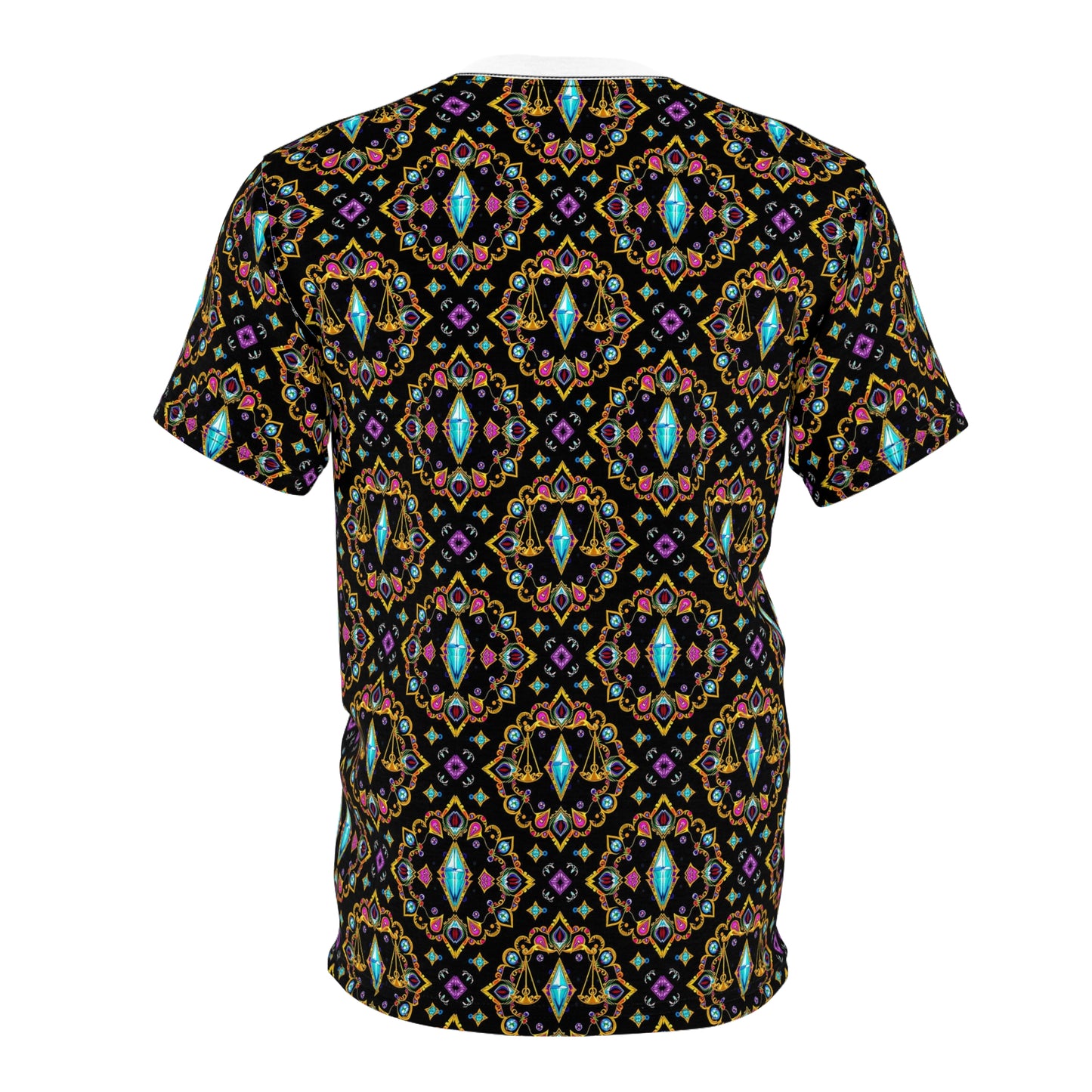 Unisex Cut & Sew T-Shirt, (AOP), Libra, Zodiac v1, Jewels Pattern