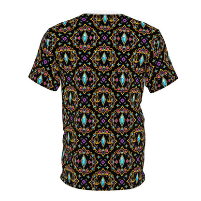 Unisex Cut & Sew T-Shirt, (AOP), Libra, Zodiac v1, Jewels Pattern