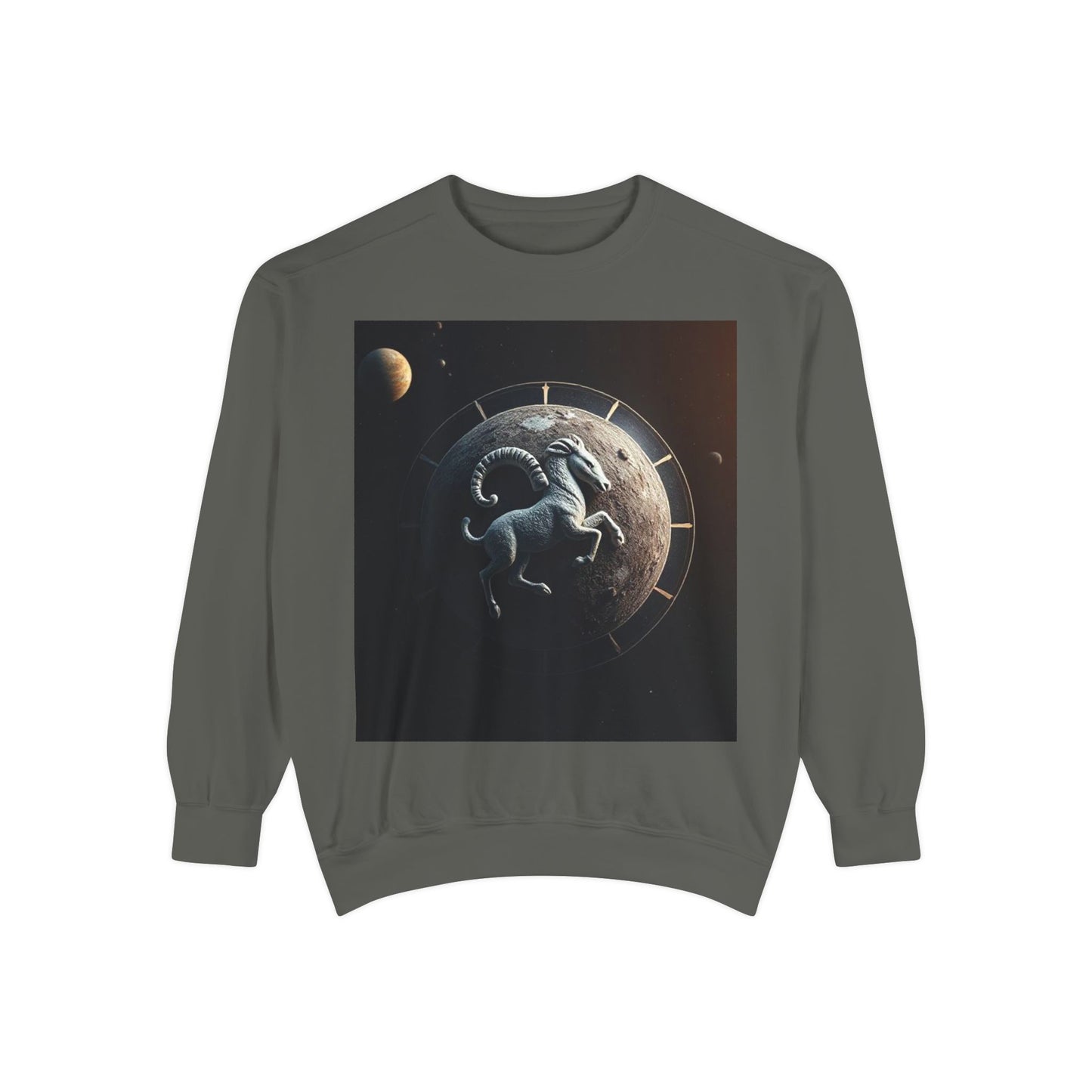 Garment-Dyed Sweatshirt, Unisex, Space Animal Design, Aries