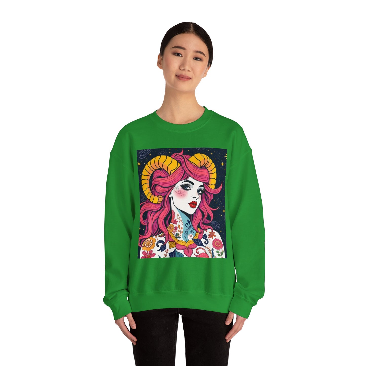 Unisex Heavy Blend™ Crewneck Sweatshirt, Aries, Zodiac, Sexy Pattern