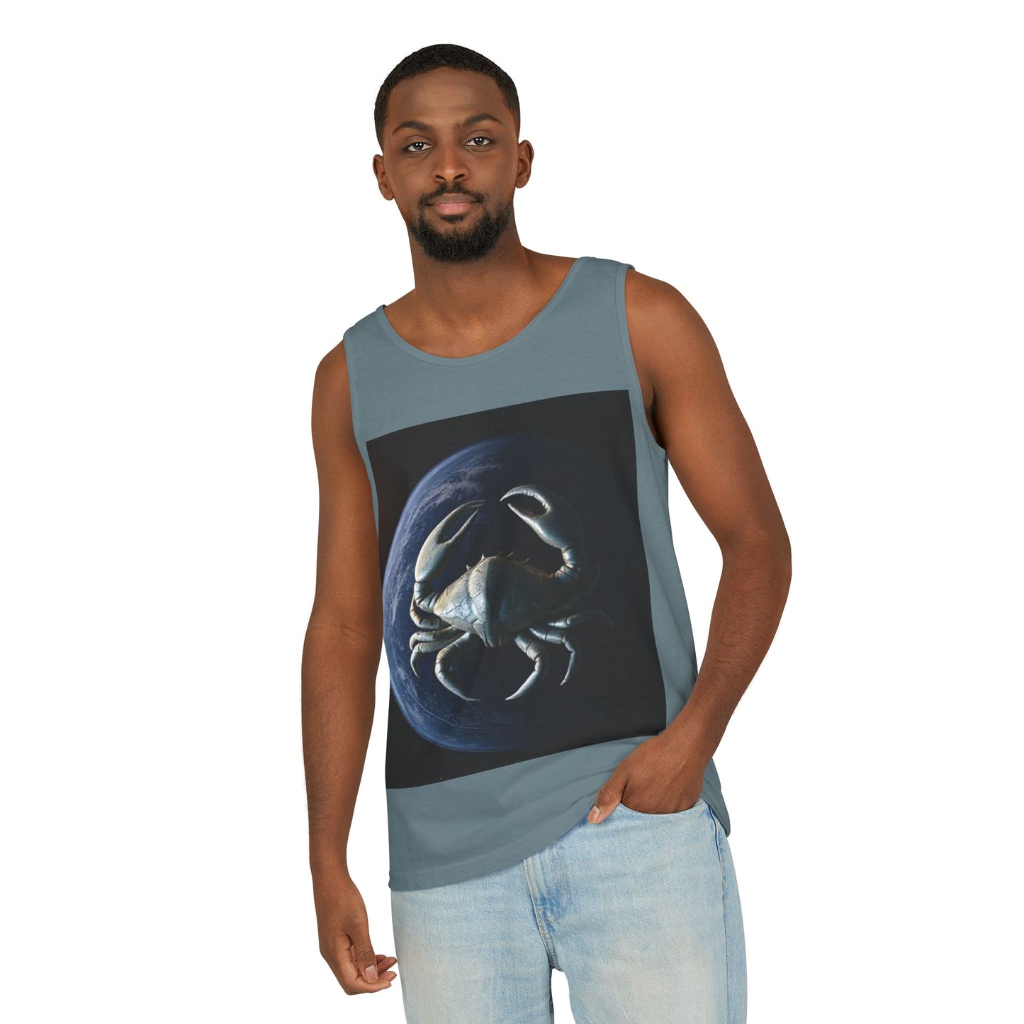 Unisex Garment-Dyed, Tank Top, Cancer Design, Planet Crab, 100% US cotton