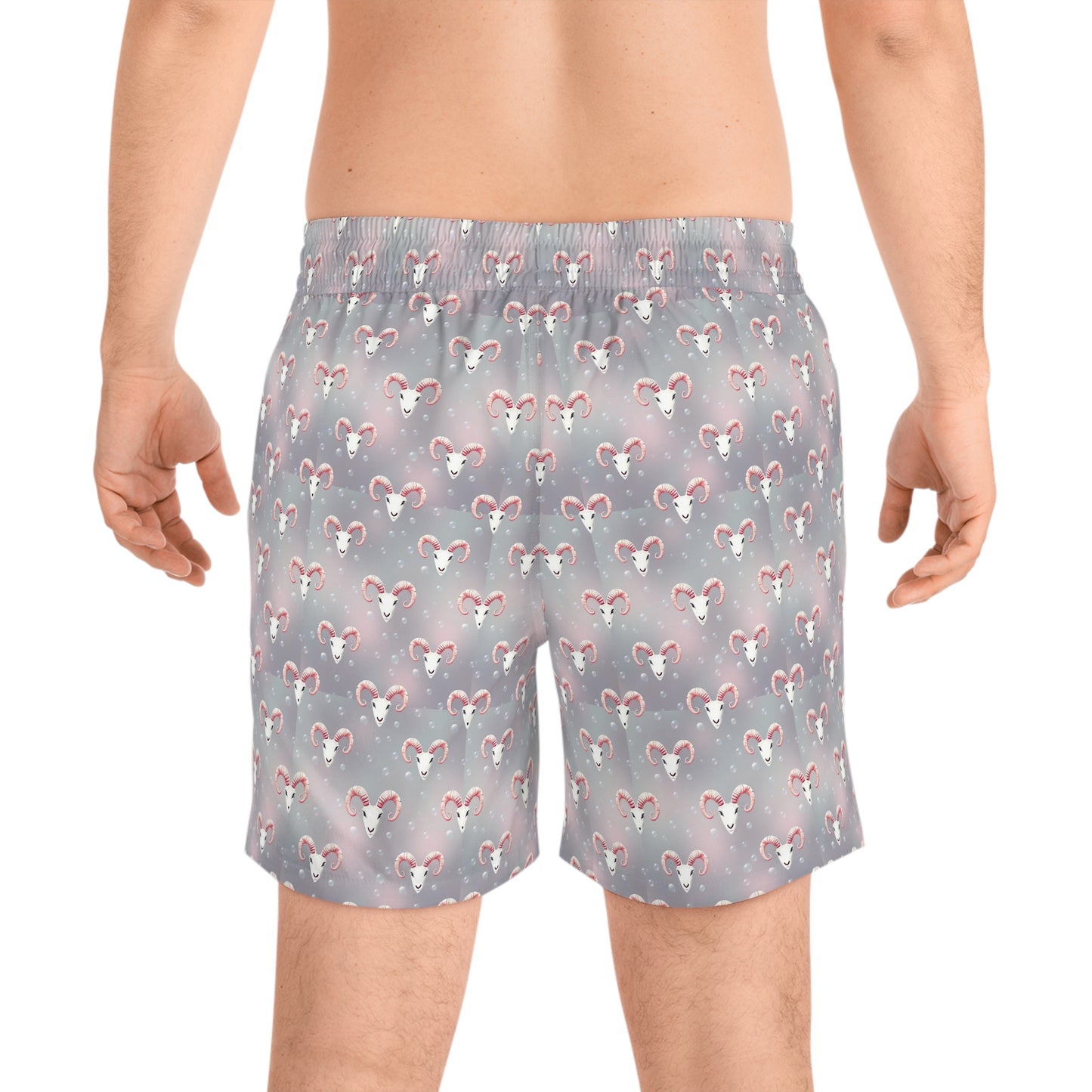 Men's Mid-Length Swim Shorts, (AOP), Aries, Zodiac v1, Bubble Pattern