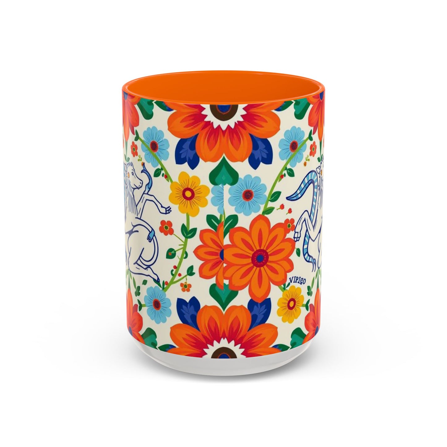 Accent Coffee Mug, Virgo, Zodiac v2. Flower Pattern, (11, 15oz)