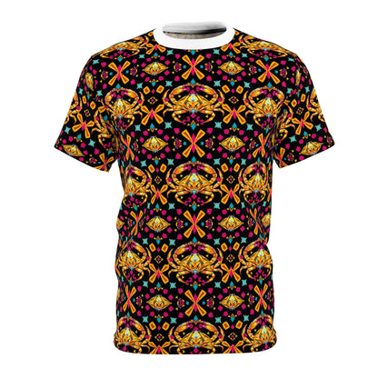 Unisex Cut & Sew T-Shirt, (AOP), Cancer, Zodiac v4, Jewels Pattern