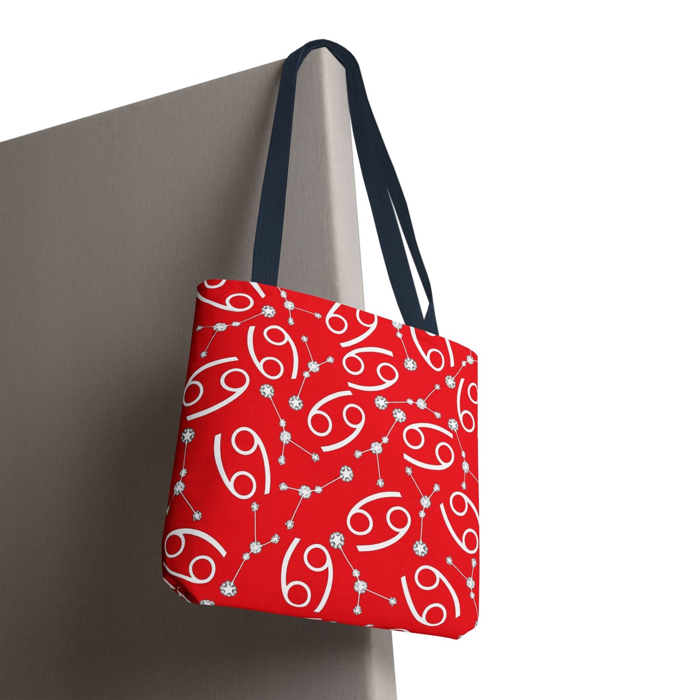 Tote Bag, Cancer Zodiac Sign, AOP, (Red, White)