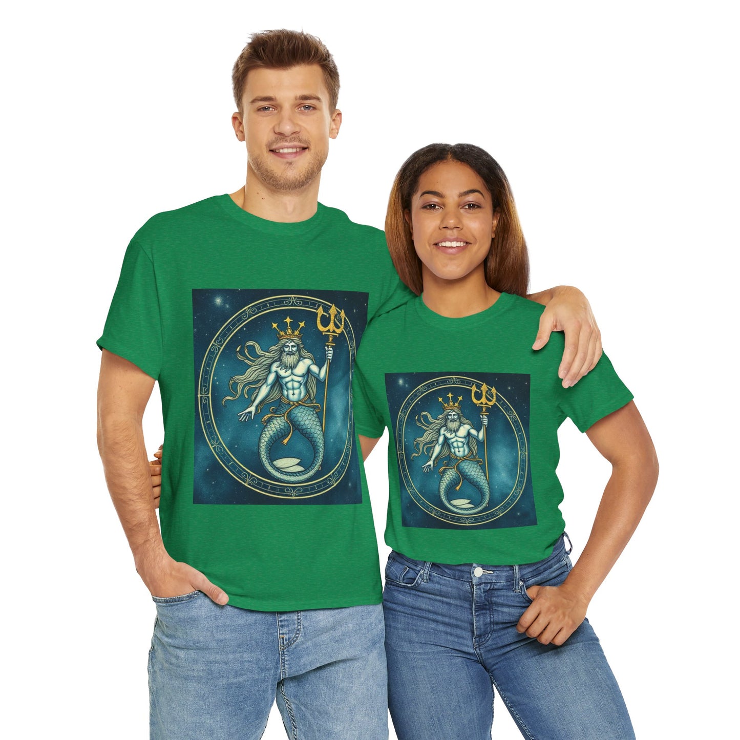 Unisex Heavy Cotton T-Shirt, Aquarius God 5v, Zodiac Design