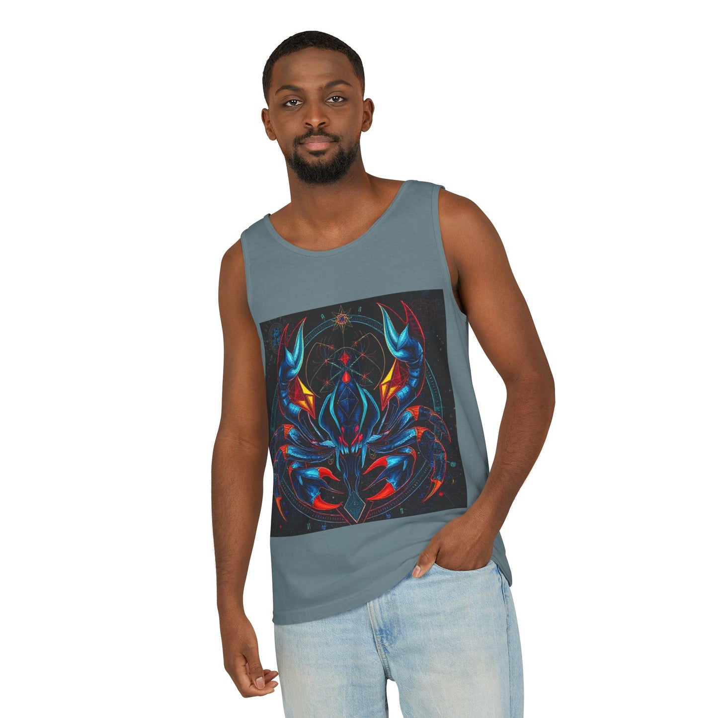 Unisex Garment-Dyed, Tank Top, Scorpio Design, Pop Art v1, 100% US cotton