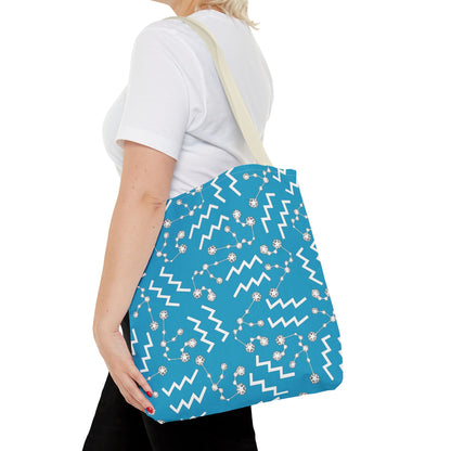 Tote Bag, Aquarius Zodiac Sign, AOP, (Turquoise, White)