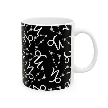 Ceramic Mug, (11oz, 15oz), Ceramic Coffee Mug, Black AOP, Capricorn Zodiac Design