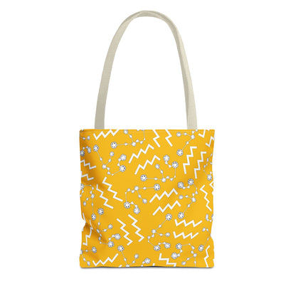 Tote Bag, Aquarius Zodiac Sign, AOP, (Yellow, White)