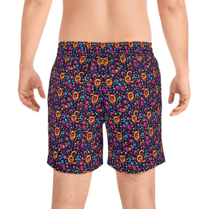 Men's Mid-Length Swim Shorts, (AOP), Aquarius, Zodiac v2, Bubble Pattern