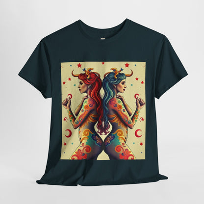 Unisex Heavy Cotton T-Shirt, Gemini, Zodiac v4, Sexy Art