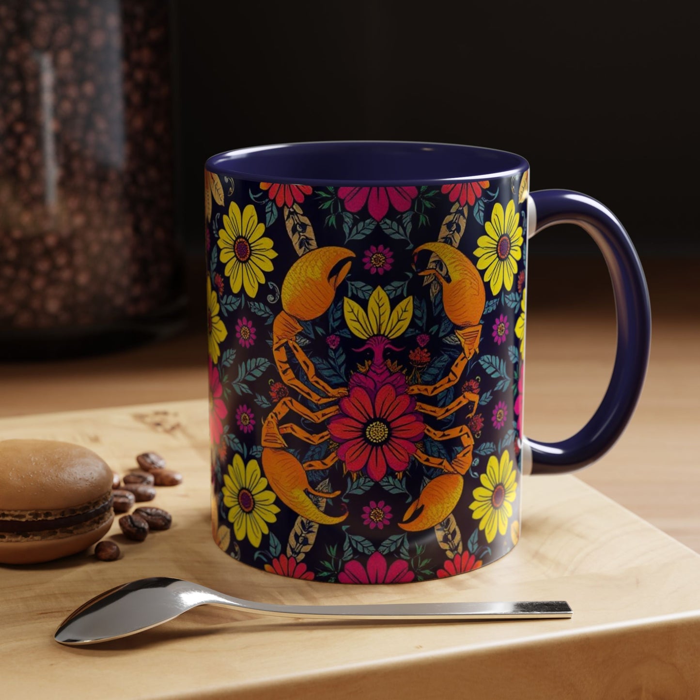 Accent Coffee Mug, Scorpio, Zodiac v3. Flower Pattern, (11, 15oz)