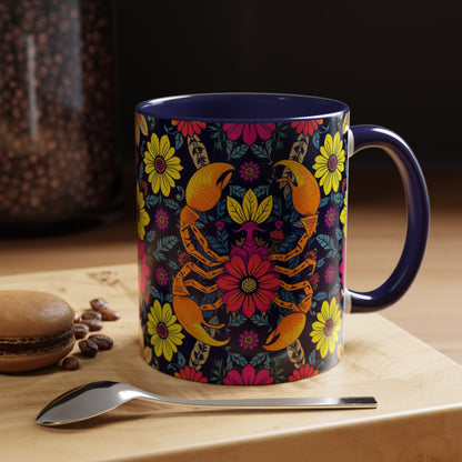 Accent Coffee Mug, Scorpio, Zodiac v3. Flower Pattern, (11, 15oz)