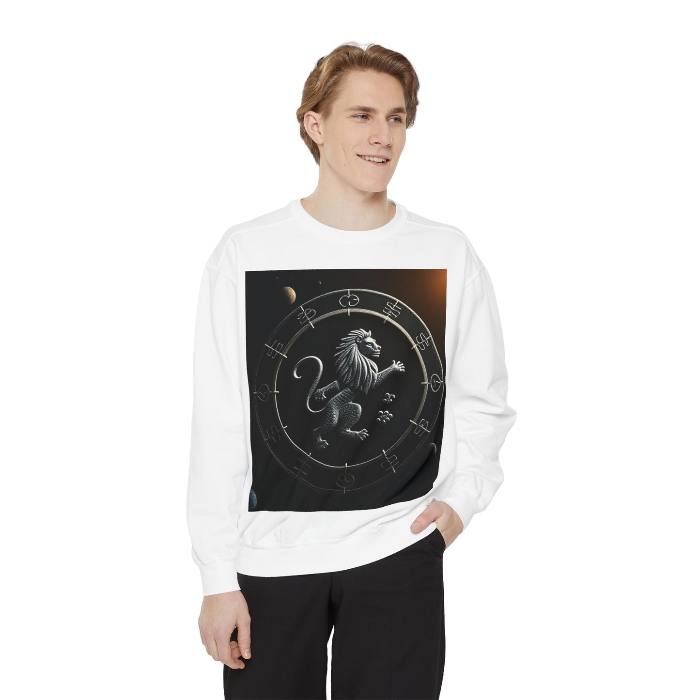 Garment-Dyed Sweatshirt, Unisex, Space Animal Design, Leo