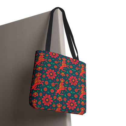 Tote Bag, (AOP), Leo, Zodiac v4, Flower Pattern