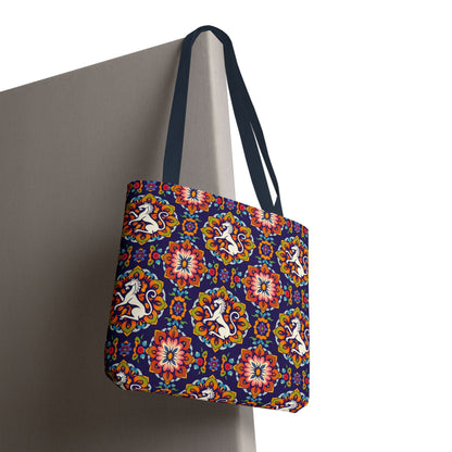 Tote Bag, (AOP), Virgo, Zodiac v3, Flower Pattern