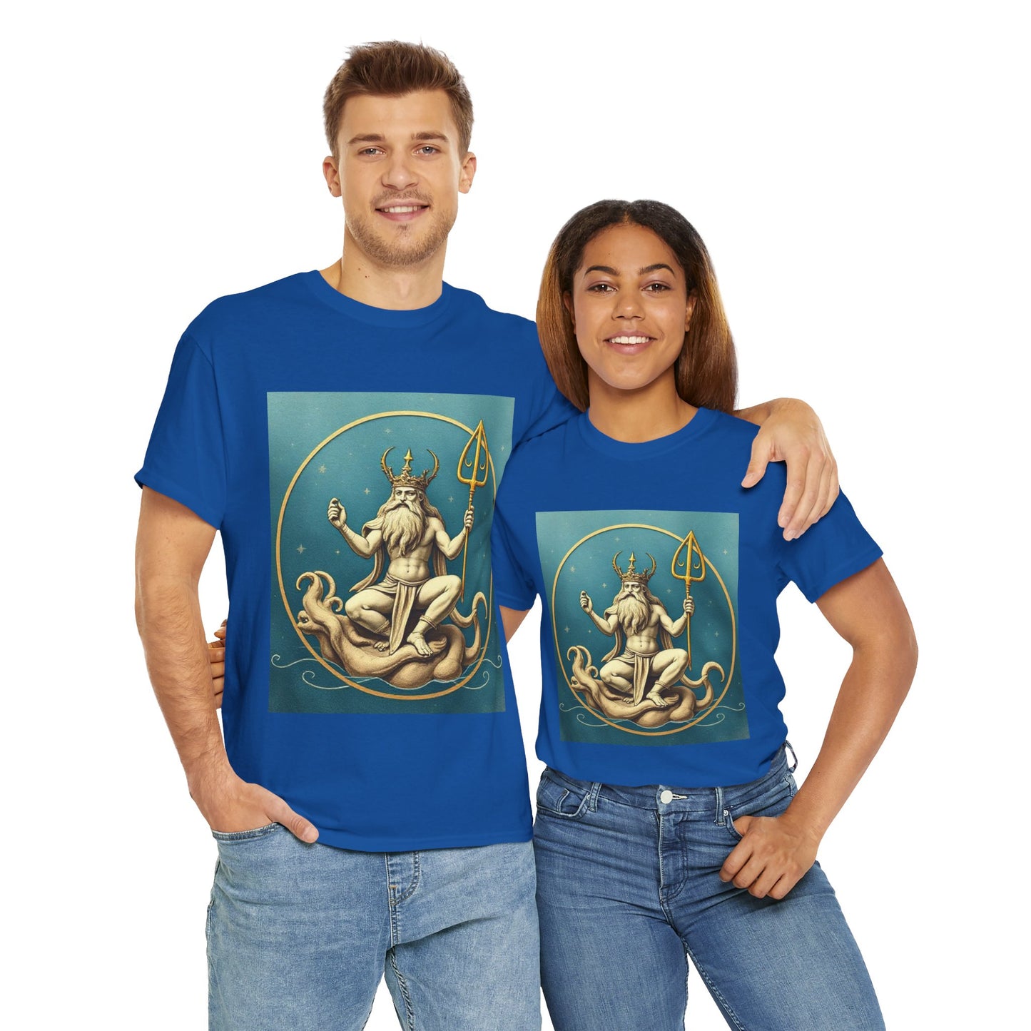 Unisex Heavy Cotton T-Shirt, Aquarius God 2v, Zodiac Design