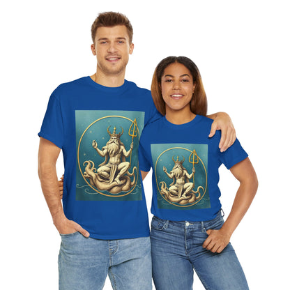 Unisex Heavy Cotton T-Shirt, Aquarius God 2v, Zodiac Design