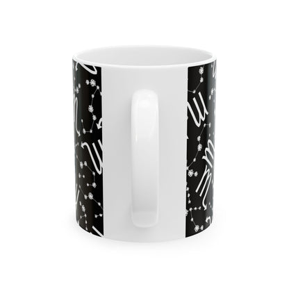 Ceramic Mug, (11oz, 15oz), Ceramic Coffee Mug, Black AOP, Scorpio Zodiac Design