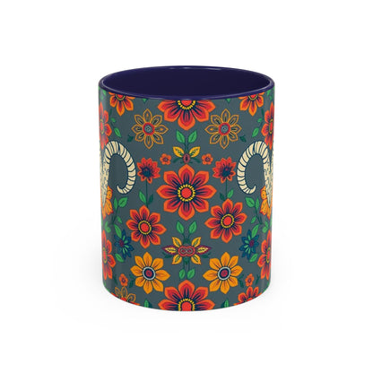 Accent Coffee Mug, Aries, Zodiac v4, Flower Pattern, (11, 15oz)