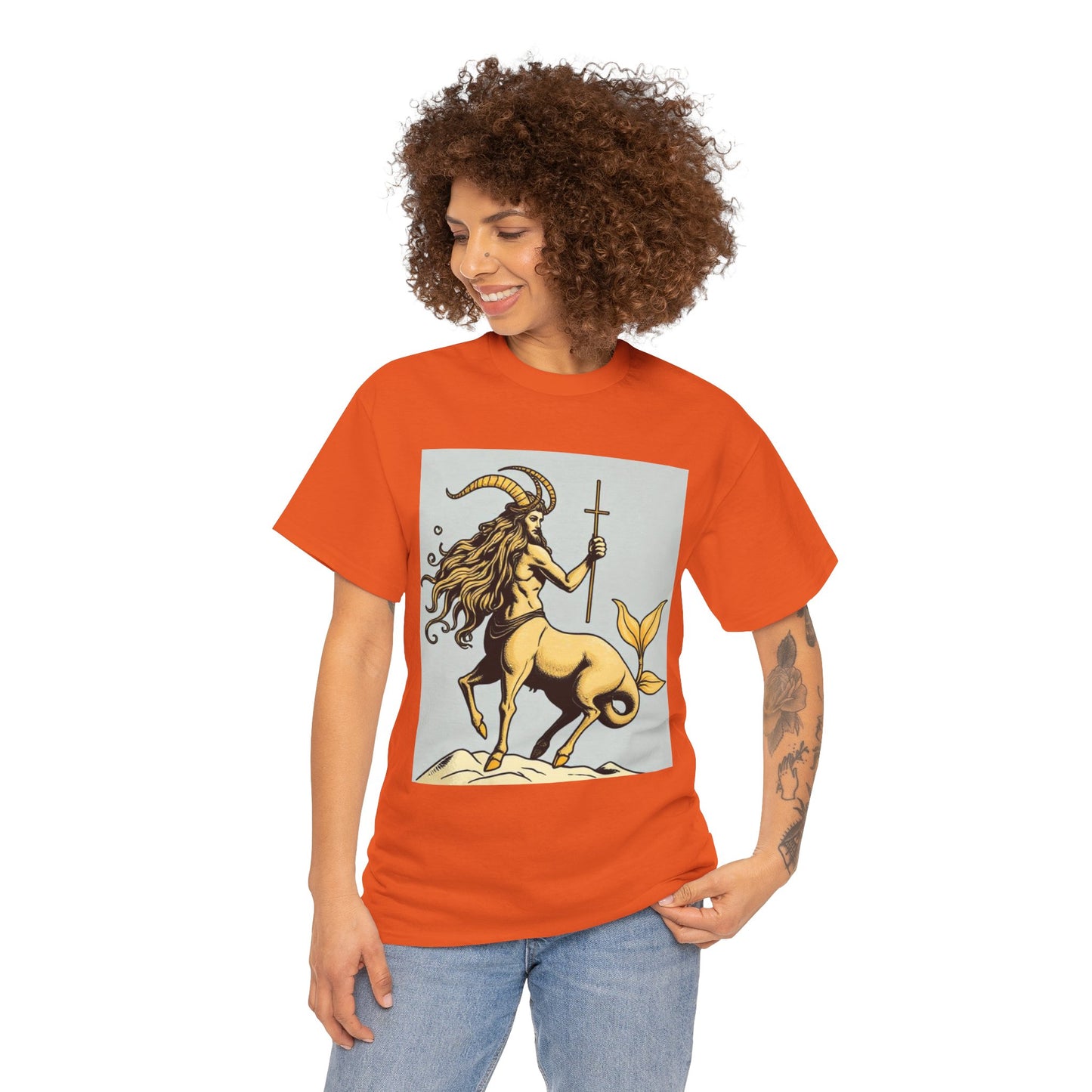 Unisex Heavy Cotton T-Shirt, Capricorn God v3, Zodiac Design