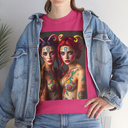 Unisex Heavy Cotton T-Shirt, Gemini, Zodiac v3, Sexy Art