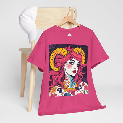Unisex Heavy Cotton T-Shirt, Aries, Zodiac v2, Sexy Art