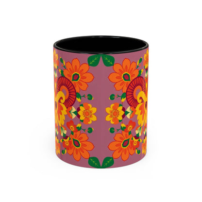 Accent Coffee Mug, Aries, Zodiac v1, Flower Pattern, (11, 15oz)