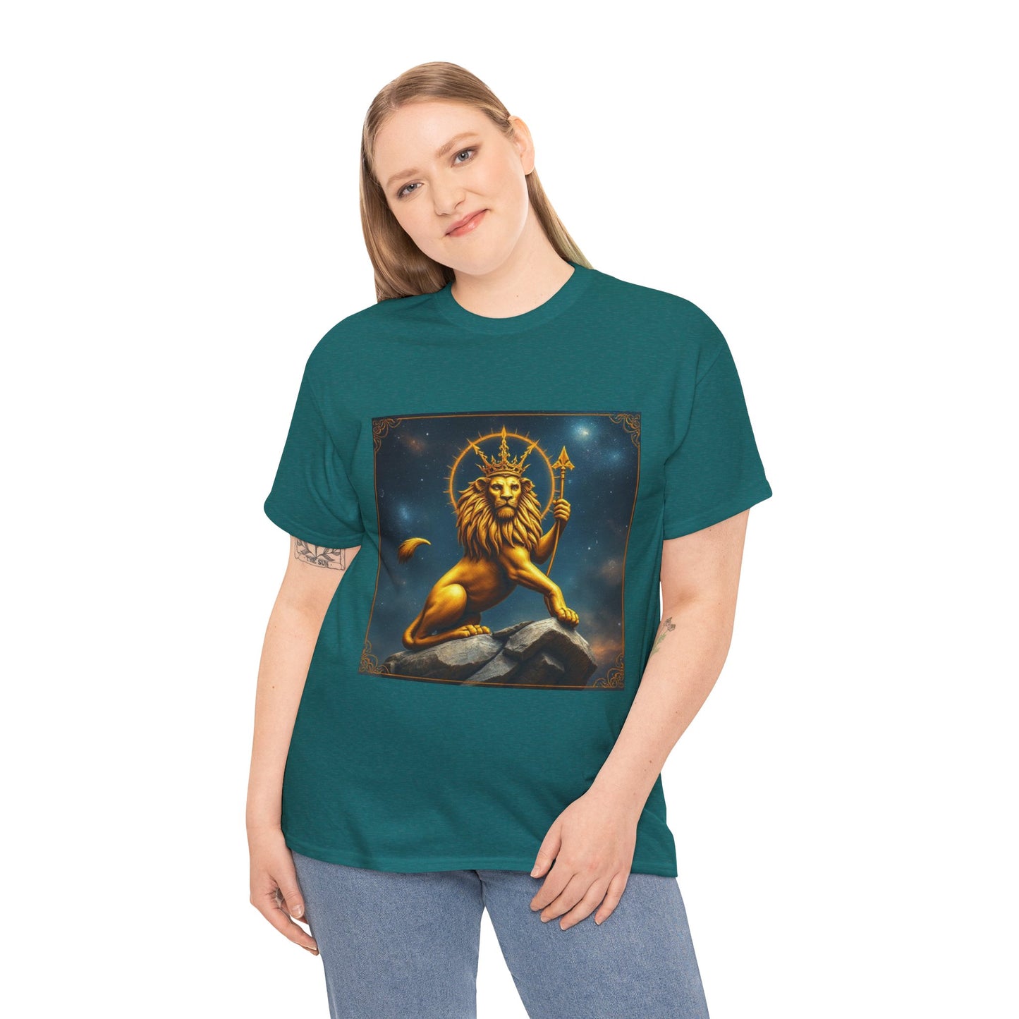 Unisex Heavy Cotton T-Shirt, King of Lions, Leo Zodiac Design