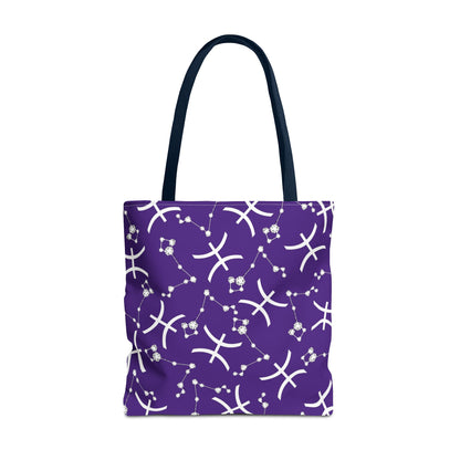 Tote Bag, Pisces Zodiac Sign, AOP, (Purple, White)