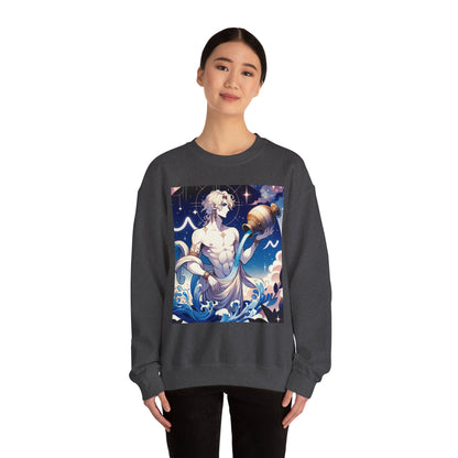 Unisex Heavy Blend™ Crewneck Sweatshirt, Anime Aqua God, Aquarius Zodiac Design