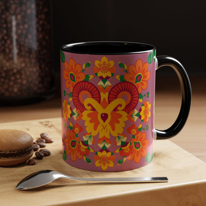 Accent Coffee Mug, Aries, Zodiac v1, Flower Pattern, (11, 15oz)