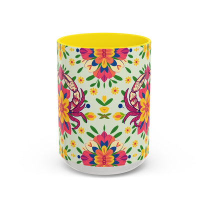Accent Coffee Mug, Cancer, Zodiac v3, Flower Pattern, (11, 15oz)