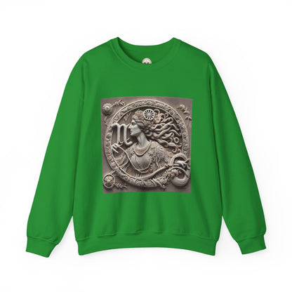 Unisex Heavy Blend™ Crewneck Sweatshirt, Stone Carving, Virgo Zodiac Design