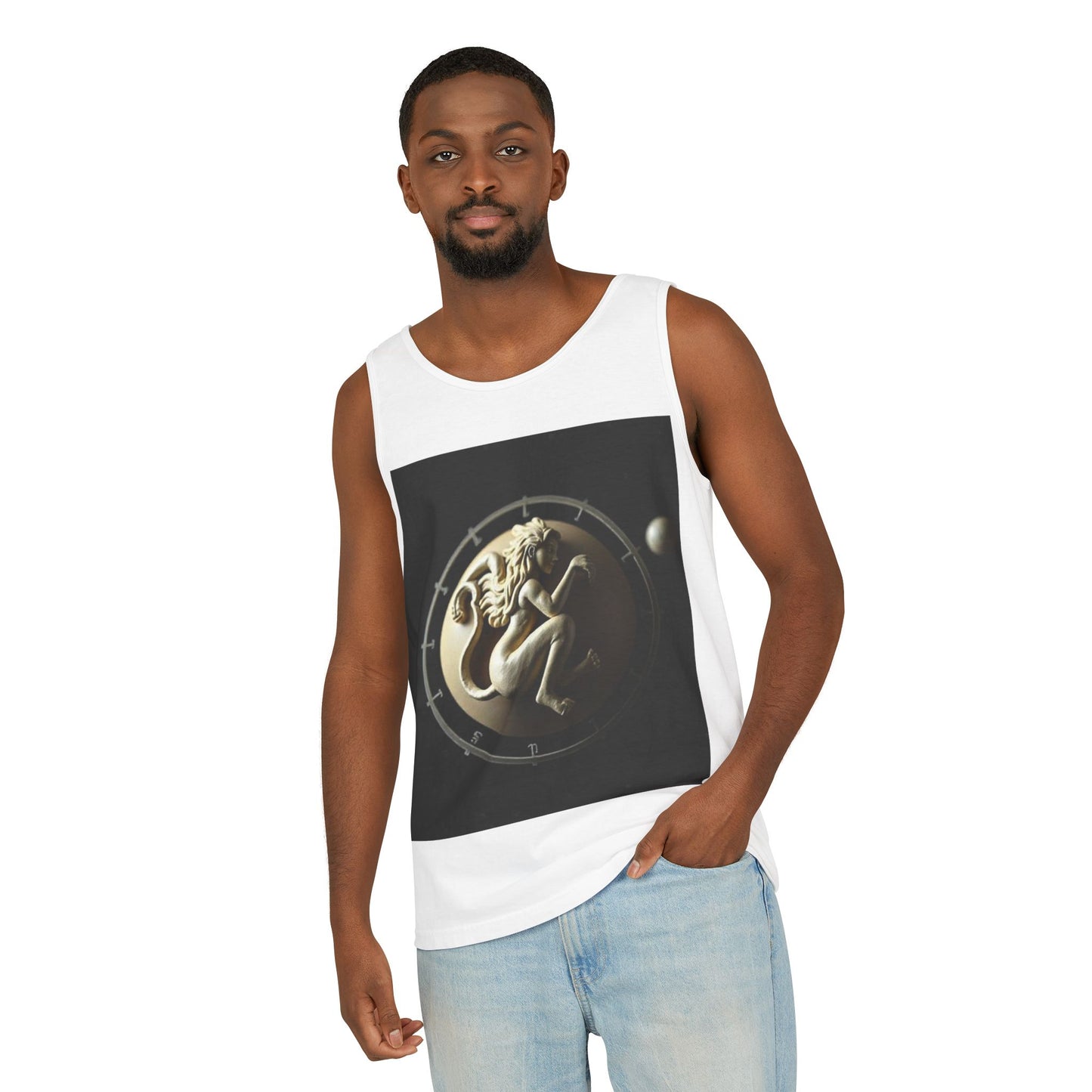 Unisex Garment-Dyed, Tank Top, Virgo Design, Planet Symbol, 100% US cotton