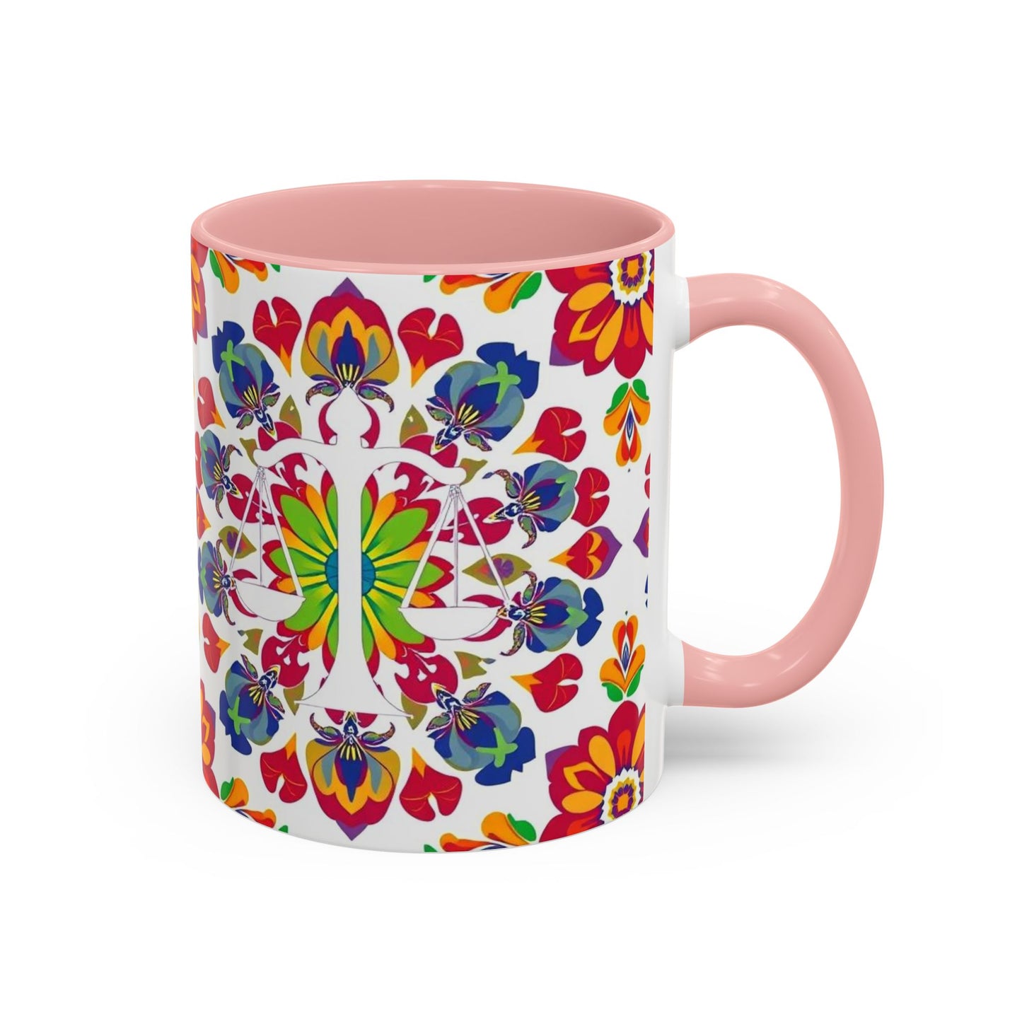 Accent Coffee Mug, Libra, Zodiac v1, Flower Pattern, (11, 15oz)