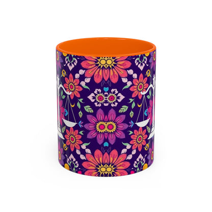 Accent Coffee Mug, Libra, Zodiac v3, Flower Pattern, (11, 15oz)