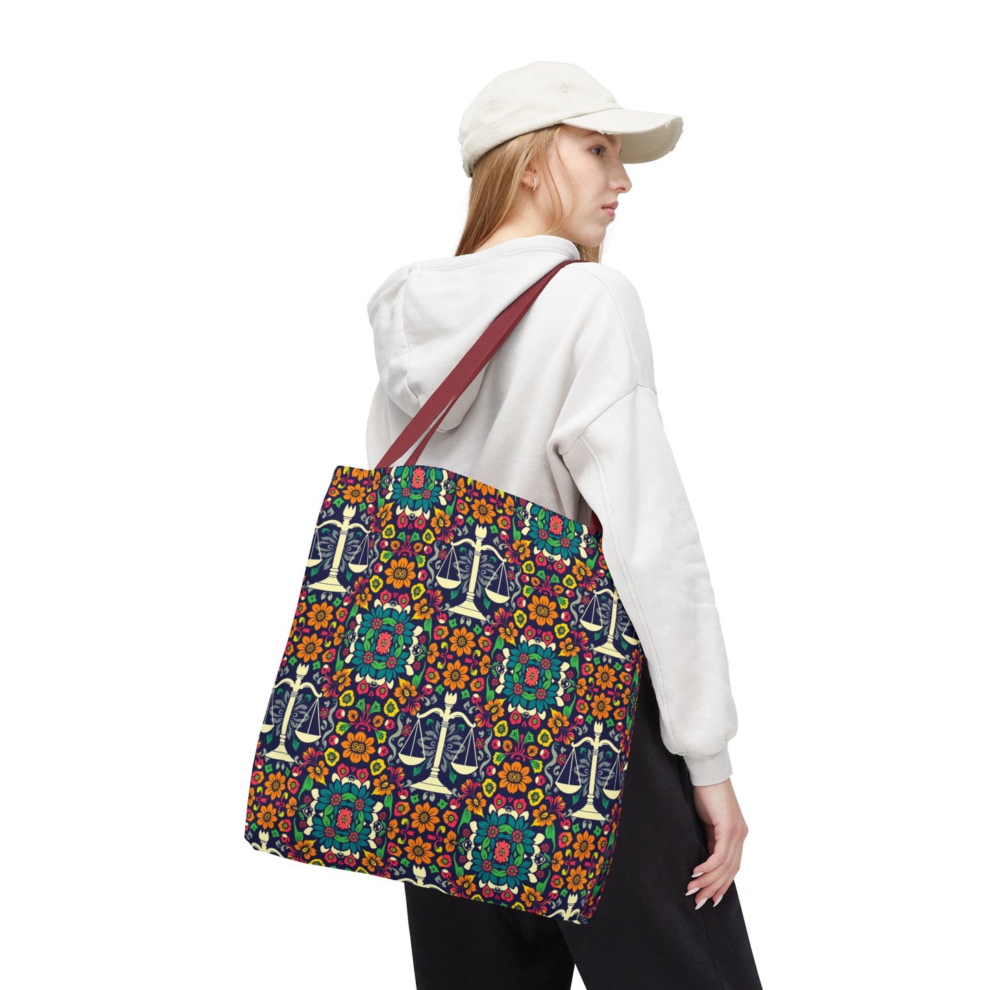 Tote Bag, (AOP), Libra, Zodiac v1, Flower Pattern
