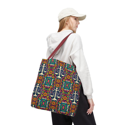 Tote Bag, (AOP), Libra, Zodiac v1, Flower Pattern