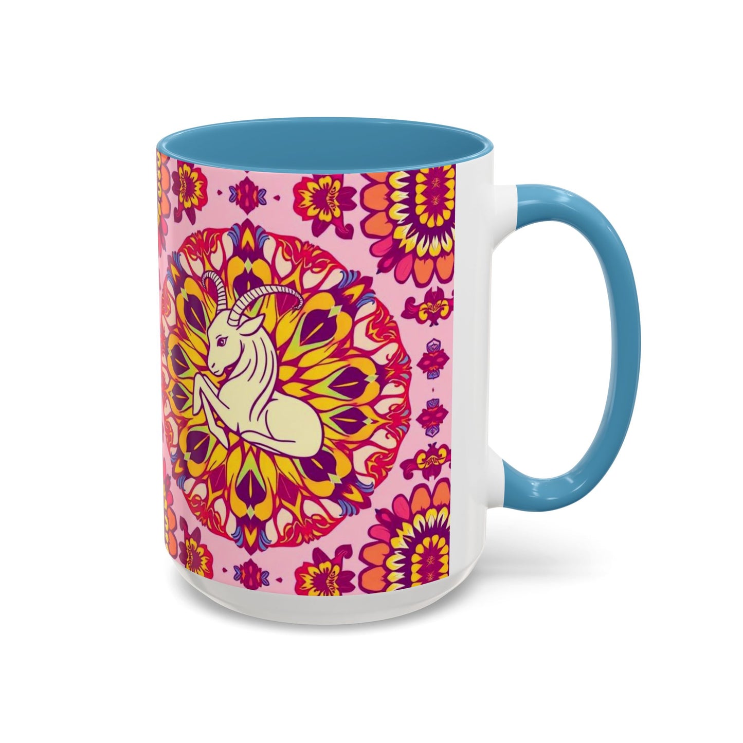 Accent Coffee Mug, Capricorn, Zodiac v3, Flower Pattern, (11, 15oz)