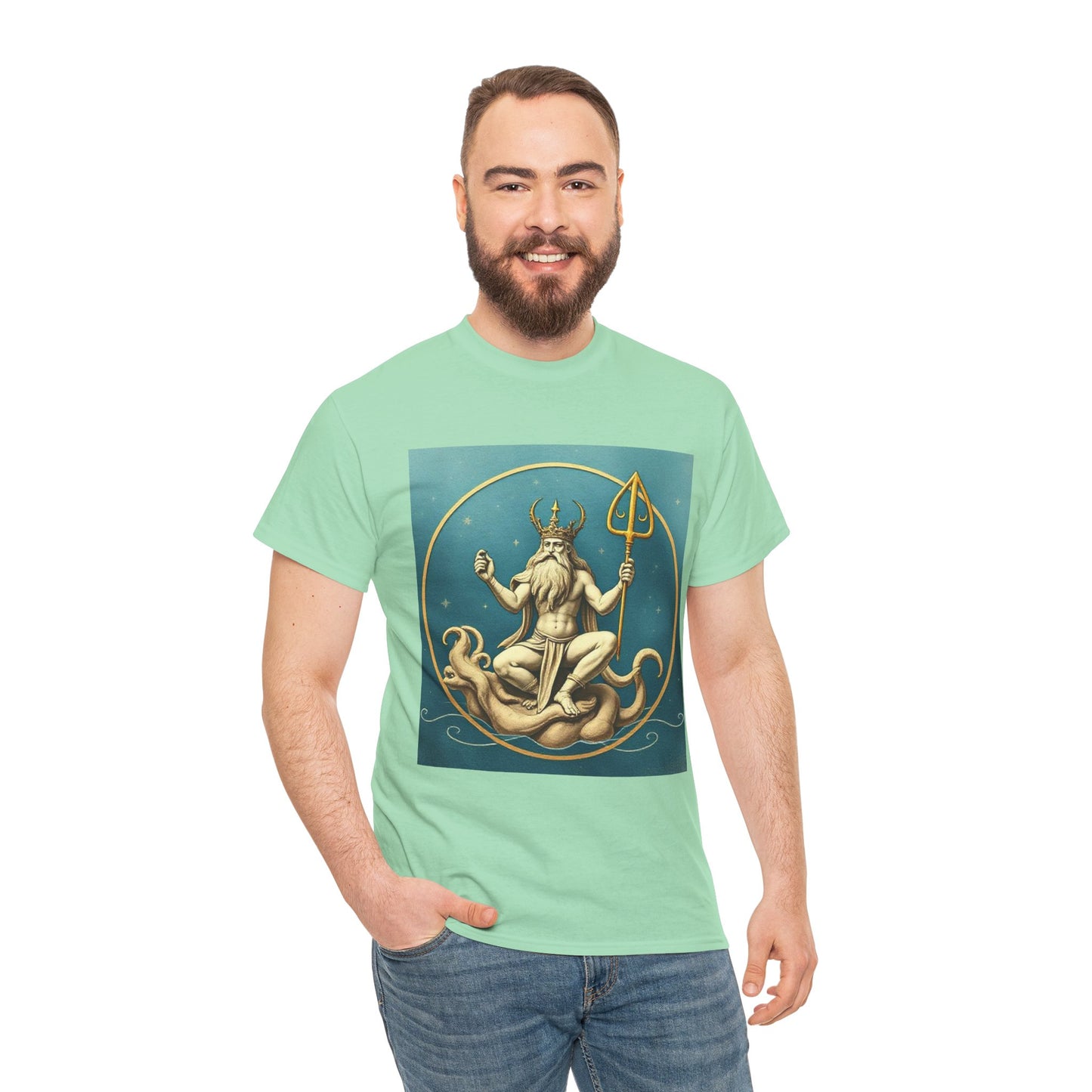 Unisex Heavy Cotton T-Shirt, Aquarius God 2v, Zodiac Design