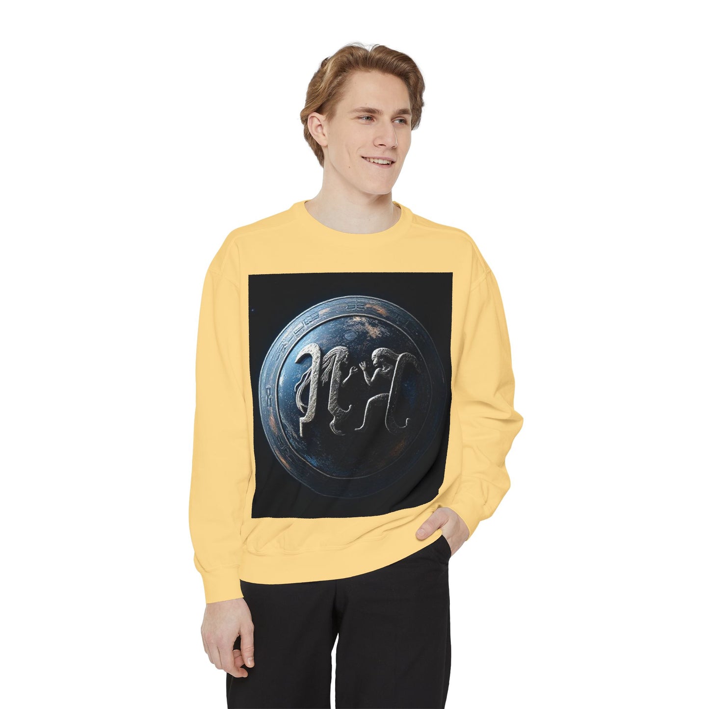 Garment-Dyed Sweatshirt, Unisex, Space Symbol Design, Gemini
