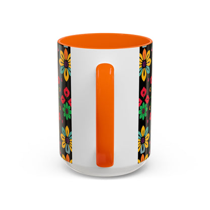 Accent Coffee Mug, Aries, Zodiac v3, Flower Pattern, (11, 15oz)