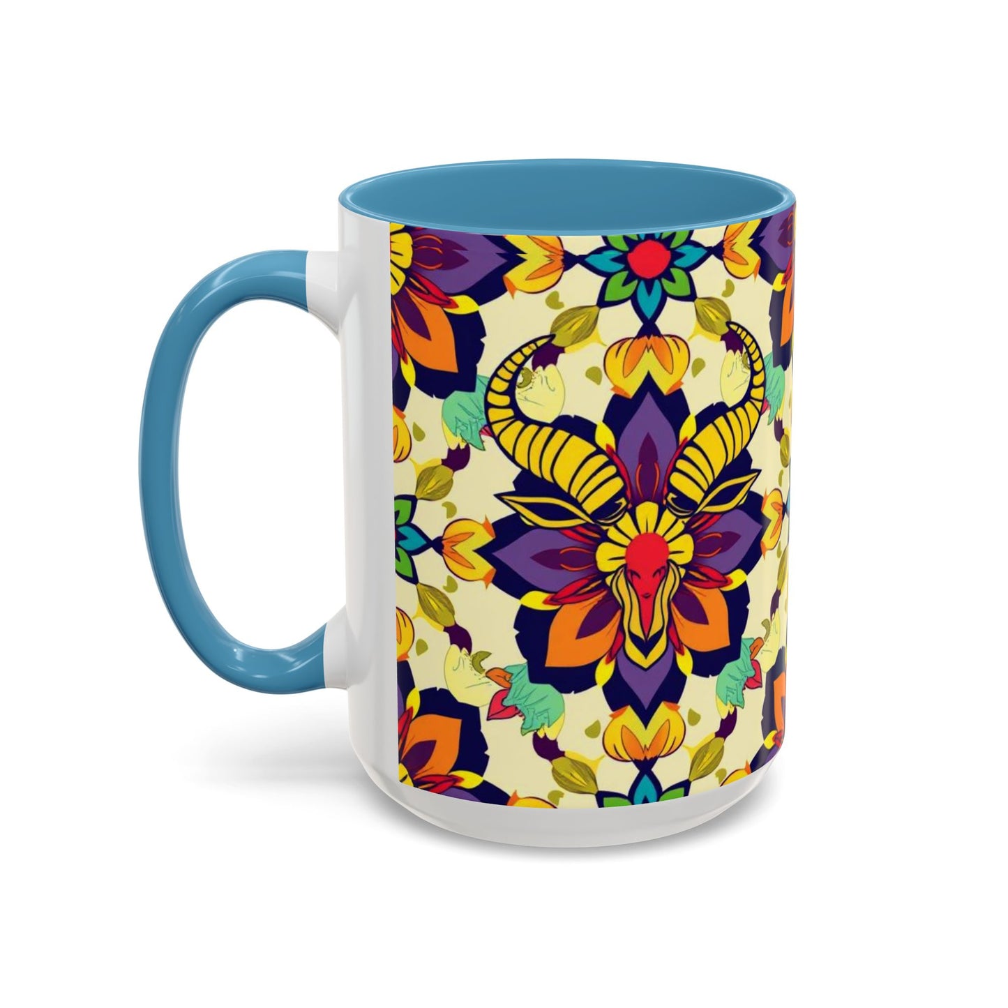 Accent Coffee Mug, Taurus, Zodiac v3. Flower Pattern, (11, 15oz)