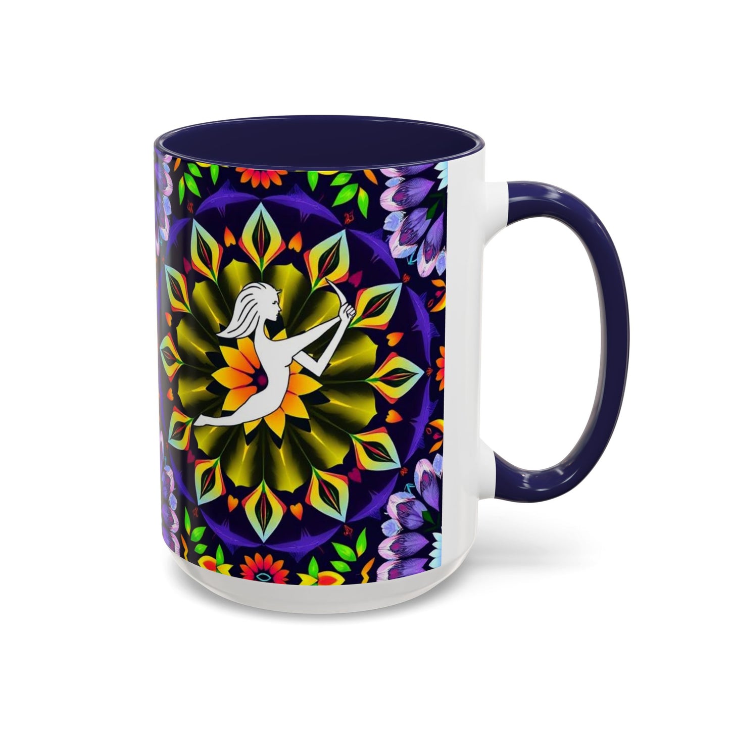 Accent Coffee Mug, Sagittarius, Zodiac v1. Flower Pattern, (11, 15oz)